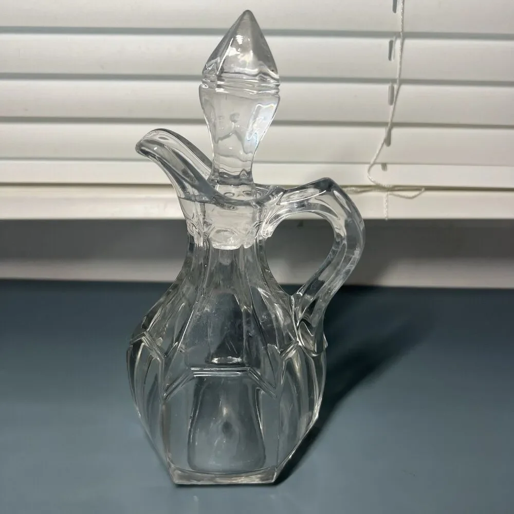Vintage Clear Cut Glass Cruet Decanter with Stopper - AS IS